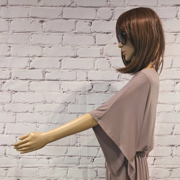 CALVIN KLEIN - Taupe pullover v-neck batwing dress with drawstring waist - Picture 8 of 10